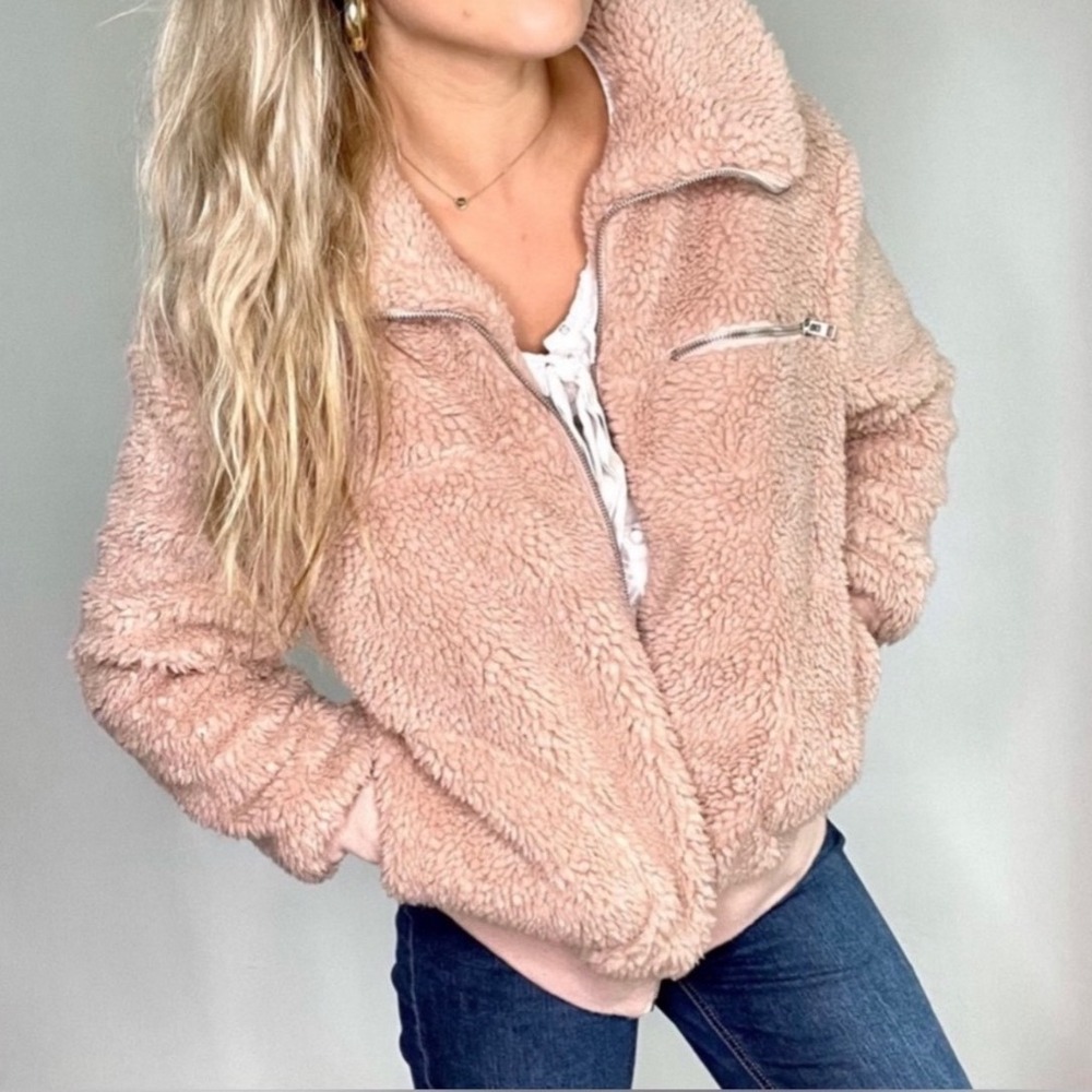 Philosophy‎ Republic Clothing Faux Fur Teddy Bomber Jacket Pink Womens M NEW